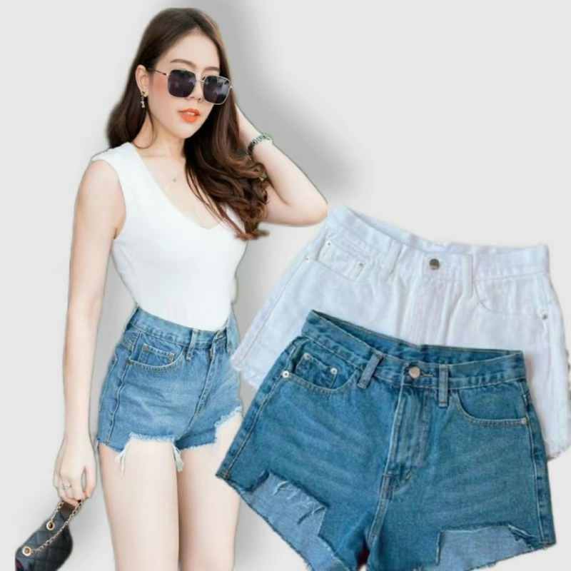 กางเกงยีนส์ขาสั้นเอวสูง ผ้าไม่ยืด รวมแบบงานกระแสยีนส์ BB