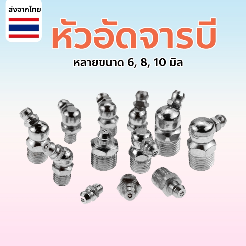 หัวอัดจารบี หัวน๊อตอัดจารบี หลายขนาด 6, 8, 10 มิล หัวตรงหัวงอ ชุบนิกเกอร์ อย่างดี