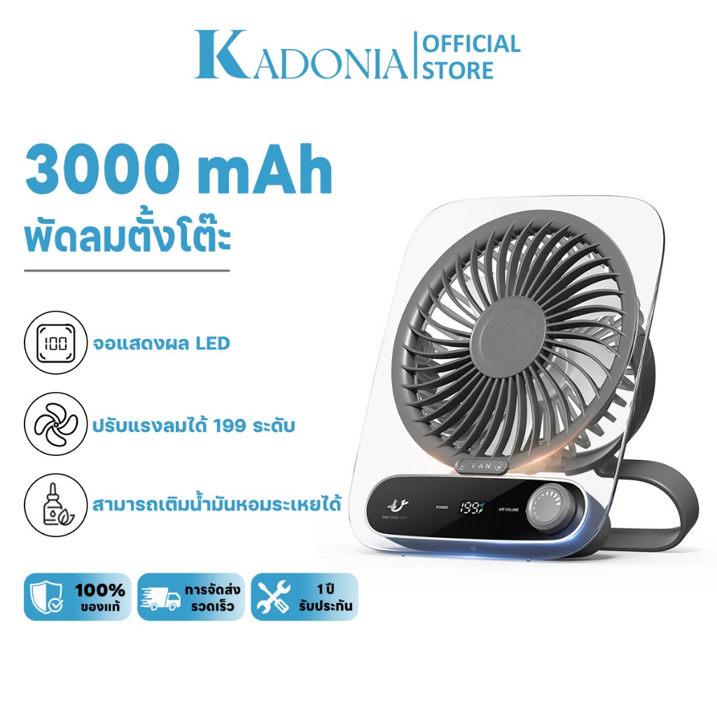 KADONIA พัดลมพกพา พัดลมตั้งโต๊ะ ขนาดเล็ก TYPE-C ชาร์จ 4500 mAh 199 เกียร์ ลมแรง สำหรับหอพัก สำนักงาน