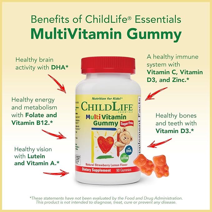 ChildLife Essentials, Multi Vitamin Gummy, Sugar Free, Natural Strawberry Lemon, 90 Gummies