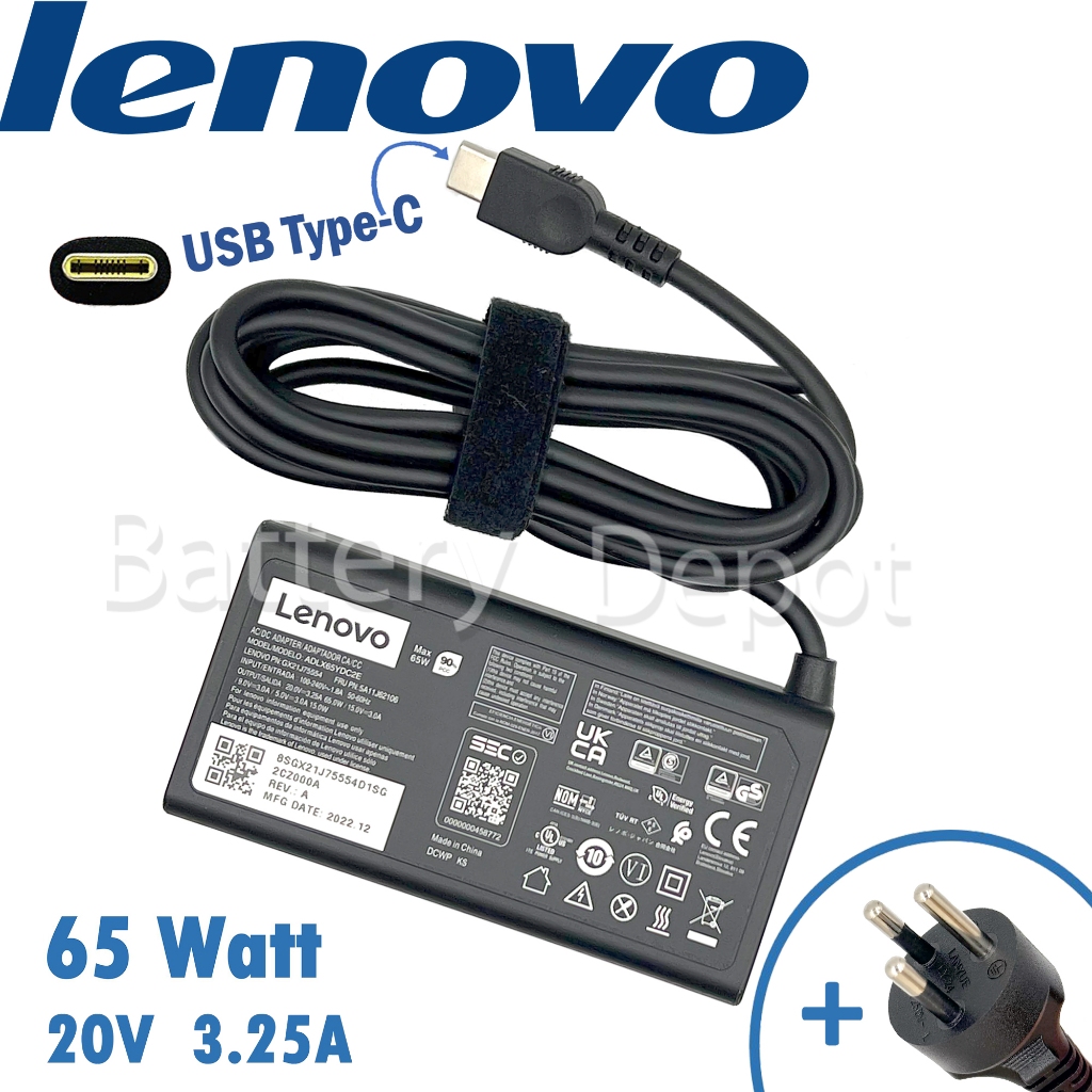 Slim Lenovo Adapter ของแท้ Lenovo 20V/3.25A 65W หัว Jack USB Type-C  ADLX65YDC3E  สายชาร์จ Lenovo สายชาร์จ เลอโนโว่