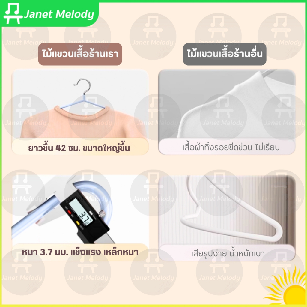 Janet ไม้แขวนเสื้อ ไม้แขวนสแตนเลส เคลือบซีลีโคนกันลื่น ขนาดใหญ่ 40x20cm ราคา ถูกที่สุด ดีลบีเคเค แกลเลอรีภาพที่ 7