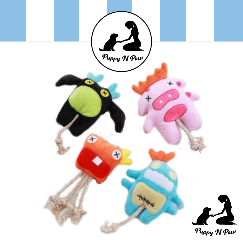 Puppy N Paw 4 Monsters Plush Toy ของเล่นสุนัข ตุ๊กตาของเล่นมีเชือก สำหรับกัด ของเล่นฝึกทักษะ มีเสียง