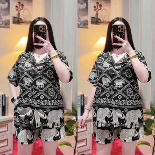 ชุดเซ็ตขาสั้นลายช้าง🐘❤️เสื้อเชิ๊ตแขนสั้น+ขาสั้น 🐘❤️