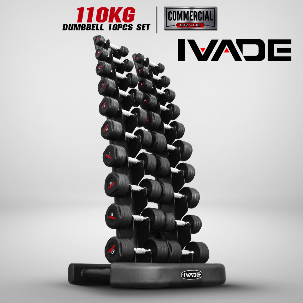 ชุดดัมเบล Studio 1-10KG 10 คู่ รวม 110KG พร้อมชั้นวาง Commercial Grade - เครื่องออกกำลังกาย แบรนด์ IR
