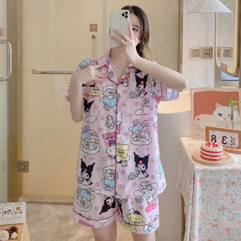 ชุดนอนผ้าซาติน ชุดนอนผู้หญิง แขนสั้นขาสั้น งานนิ่มมาก ใส่สบาย GL รูปที่ 8