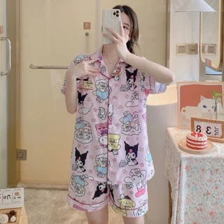 ชุดนอนผ้าซาติน ชุดนอนผู้หญิง แขนสั้นขาสั้น งานนิ่มมาก ใส่สบาย GL