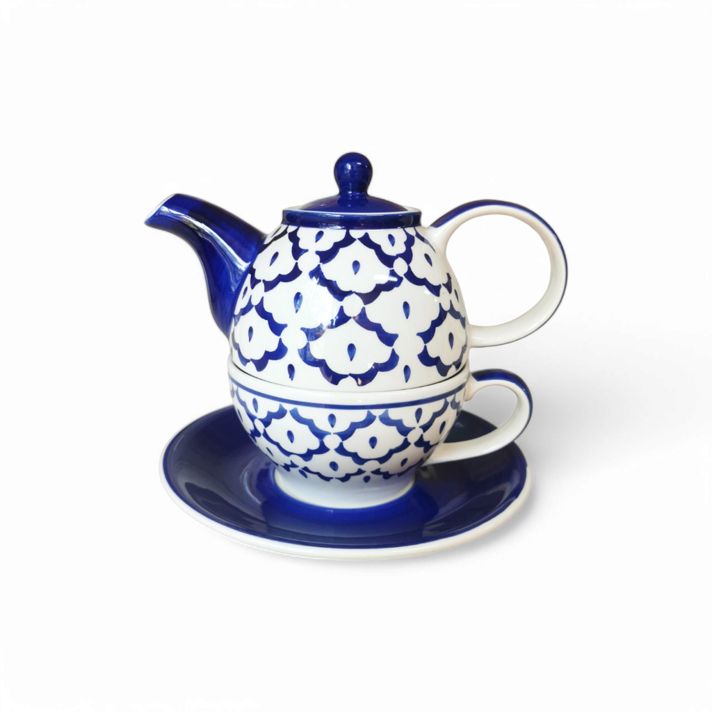 INDRA CERAMIC กาน้ำชาก้นตัด ลายสับปะรด เซรามิกเข้าไมโครเวฟได้