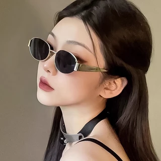 แว่นกันแดดทรงรีใหม่ แว่นกันแดดสไตล์ยุโรปและอเมริกา แว่นกันแดดสไตล์ย้อนยุคแบบโลหะ แว่นกันแดดสไตล์ยุโรปและอเมริกา