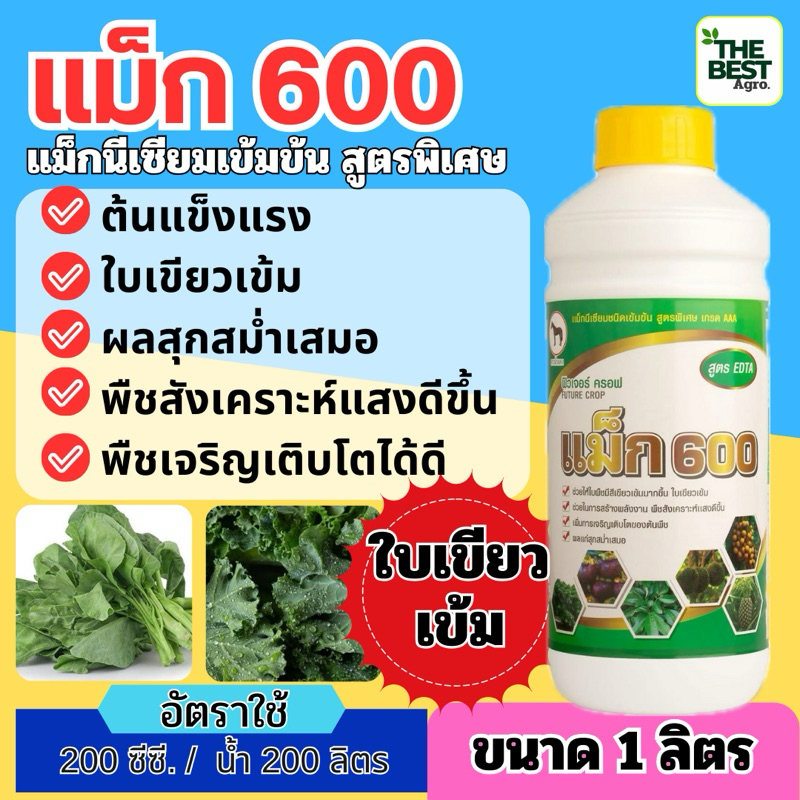 แม็ก600 ขนาด 1 ลิตร แม็กนีเซียมเข้มข้น สูตรพิเศษ ใบเขียวเข้ม พืชสังเคราะห์แสงดีขึ้น