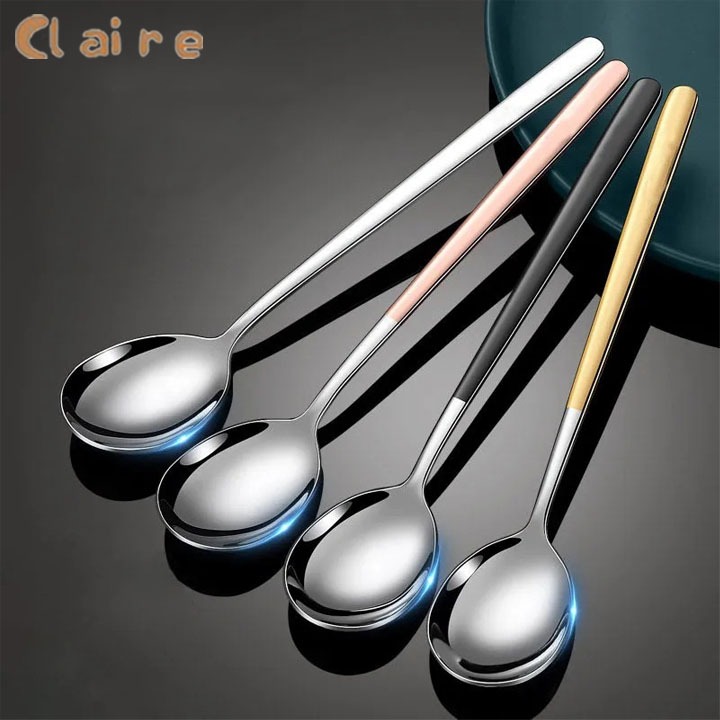 COD ช้อนน้ําแข็ง สเตนเลส ทรงกลม ด้ามยาว ช้อนกาแฟ ช้อนผสม Claire