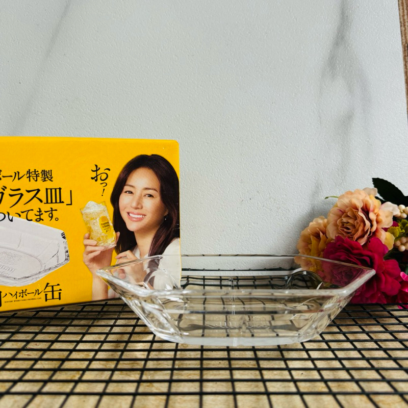 จานแก้ว SUNTORY WHISKY ทรงกระดองเต่าหกเหลี่ยม มือสอง จากญี่ปุ่น