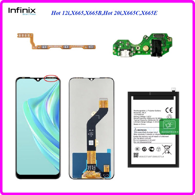 อะไหล่ Hot 12i,X665,X665B,hot 20i,X665C,X665E,สายแพร/หน้าจอ LCD/แบตเตอรี่(BL-49LX)