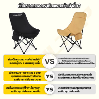 TRAILTOP เก้าอี้แคมป์ปิ้ง พนักพิงสูง เก้าอี้สนาม พับได้ แบบพกพา ปิคนิค แถมถุงเก็บ รับน้ำหนัก 300KG
