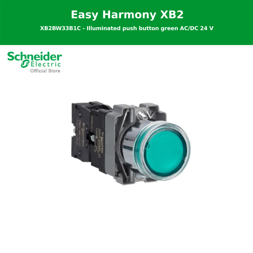 Schneider Electric Easy Harmony XB2 Illuminated push button green AC/DC 24 V - XB2BW33B1C