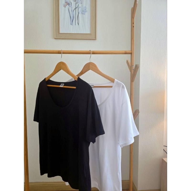 เสื้อยืด แขนสั้น คอกว้าง ทรงหลวม ผ้า cotton สีพื้น unisex