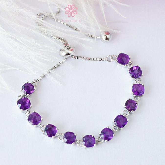 Rosen'marry ข้อมือพลอยอเมทิสแท้ ตัวเรือนเงินแท้ RB030 พลอยแท้เสริมดวง ของขวัญ