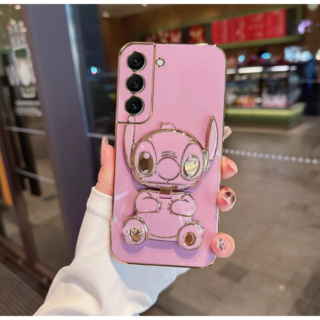 เคส สติช กระจก สำหรับ Samsung A27 A56 A36 A57 A37 สติช กระจก ขาตั้ง หมุนได้ 360 องศา ฝาหลัง แบบนิ่ม น่ารัก