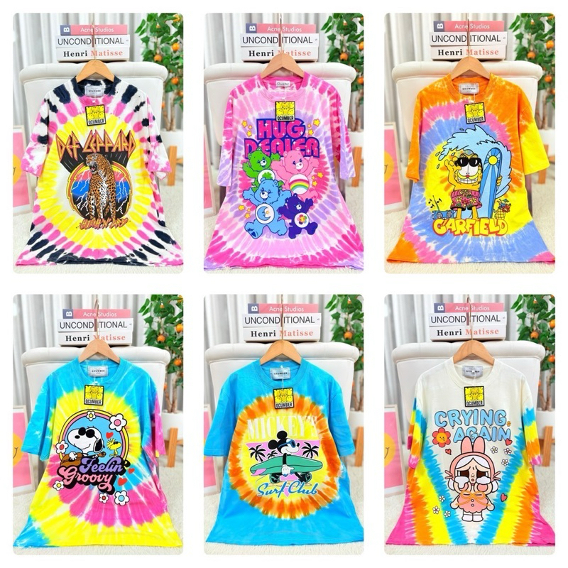 เสื้อ Oversize ป้าย Qcumberมัดย้อมโทนพาสเทล