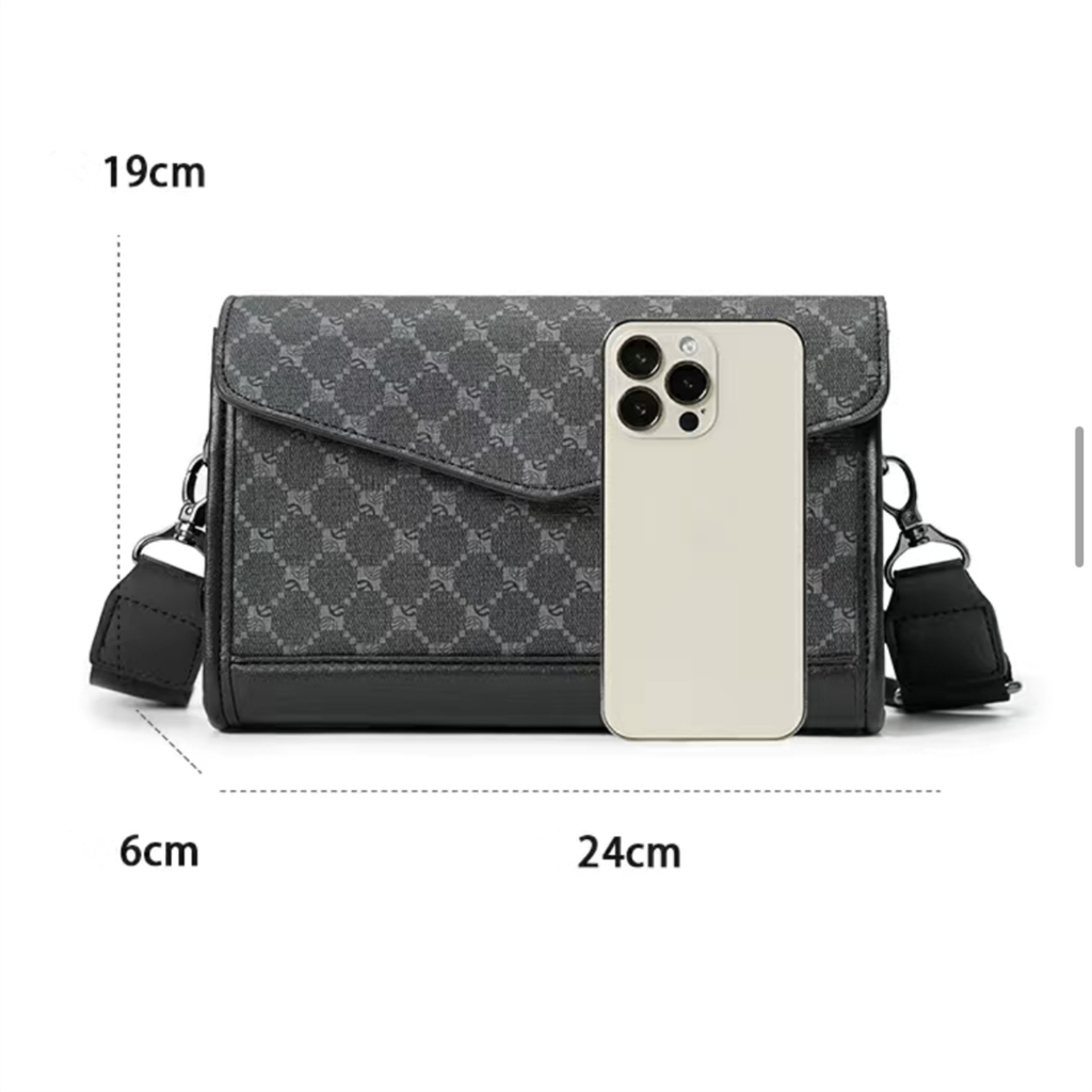 กระเป๋าคาดอก Clutch กระเป๋าธุรกิจ สีดำ ลายสก๊อต