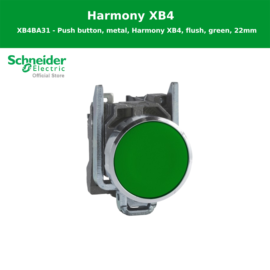 Schneider Electric XB4BA31(ZB4BZ101+ZB4BA3) สวิตซ์ปุ่มกดหัวเรียบ - กดเด้งกลับ, 1NO, Ø 22 mm, แบบโลหะ