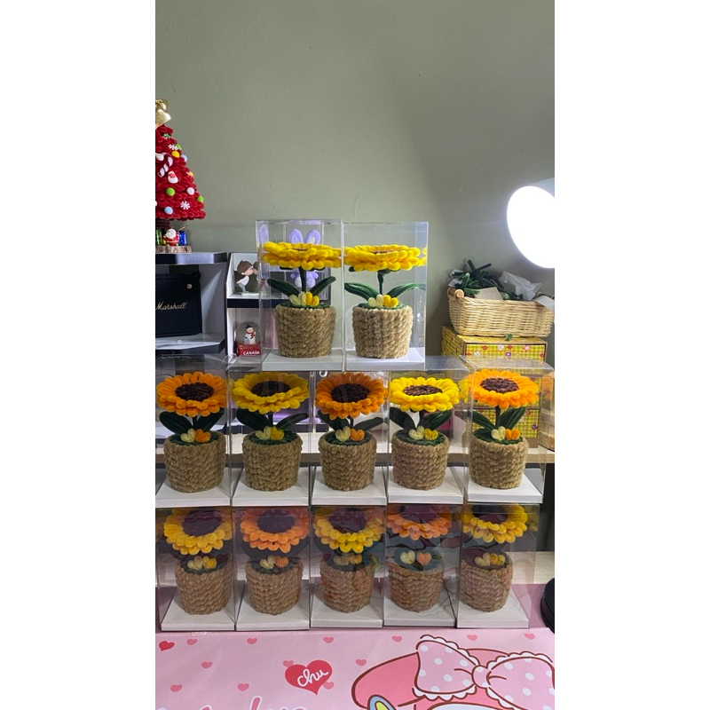 กระถางดอกทานตะวันลวดกำมะหยี่(สีเหลืองส้ม )มีกล่อง ผูกโบว์ แถมการ์ด - รูปที่ 3