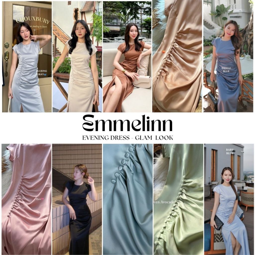 MyWay Brand : Dress Emmelinn ชุดเพื่อนเจ้าสาว เดรสออกงาน ผ้าซาติน ‼️ไม่ต้องเผื่อ Size นะคะ