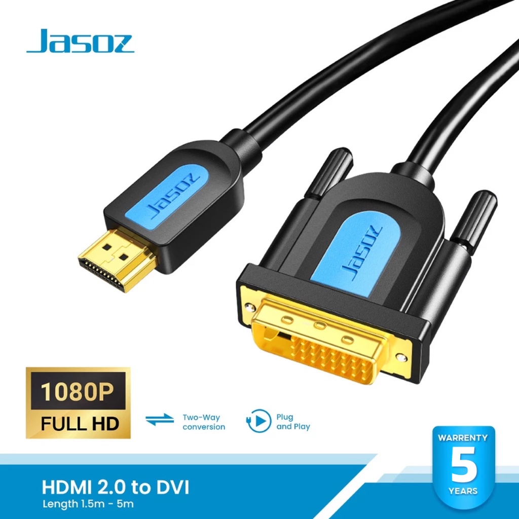 ⚡COD⚡Jasoz สายDVI to HDMI สายHDMI to DVI Cable ความละเอียดสูง 1080P@60Hz รองรับก