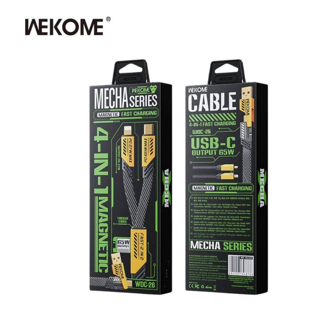 WEKOME WDC-26 | สายชาร์จแม่เหล็ก 4-in-1 รองรับชาร์จเร็ว 65W