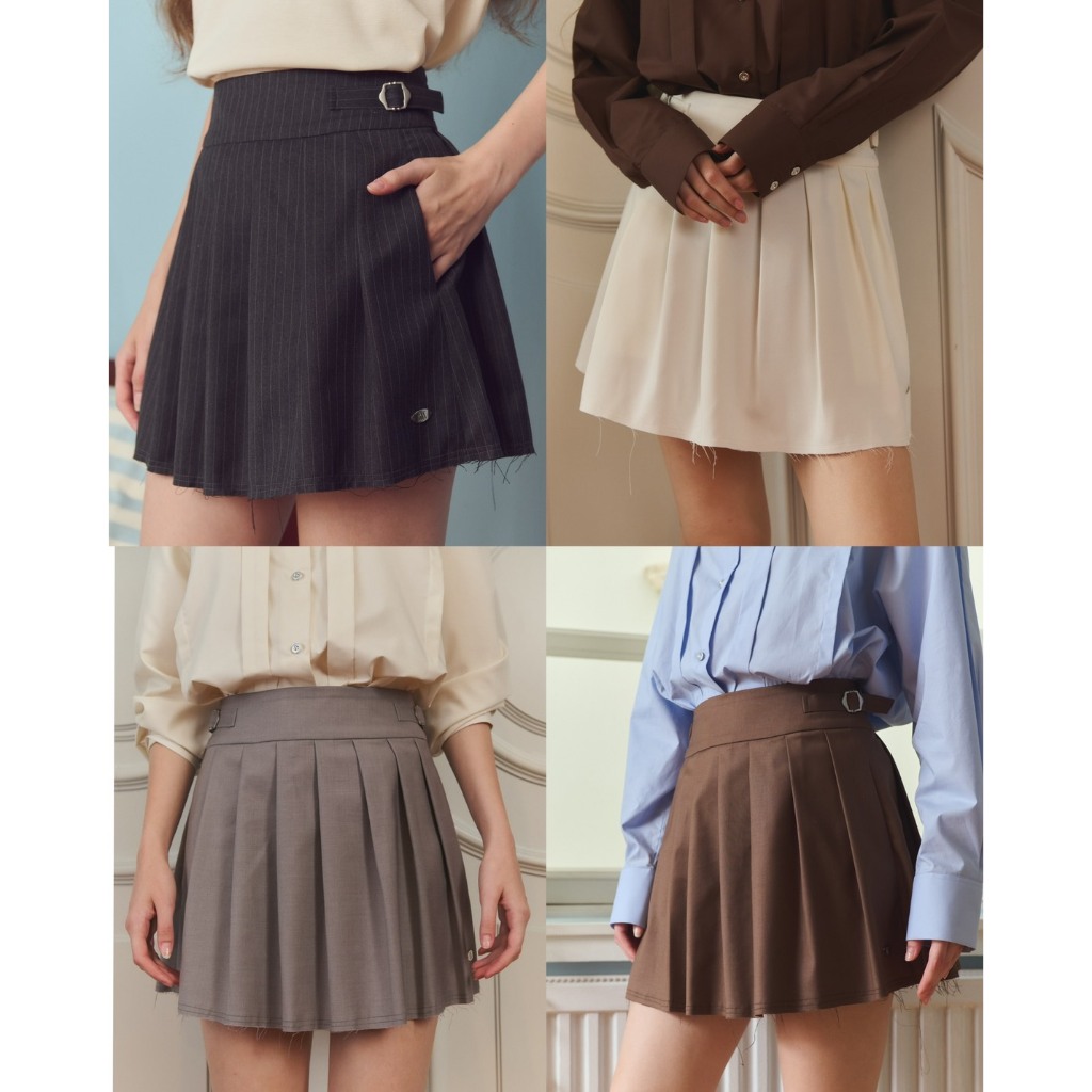 (Discontinued item) Before Sunset – Cheddar Pleated Skirt | กระโปรงพลีท มีอะไหล่ปรับขนาดเอวได้