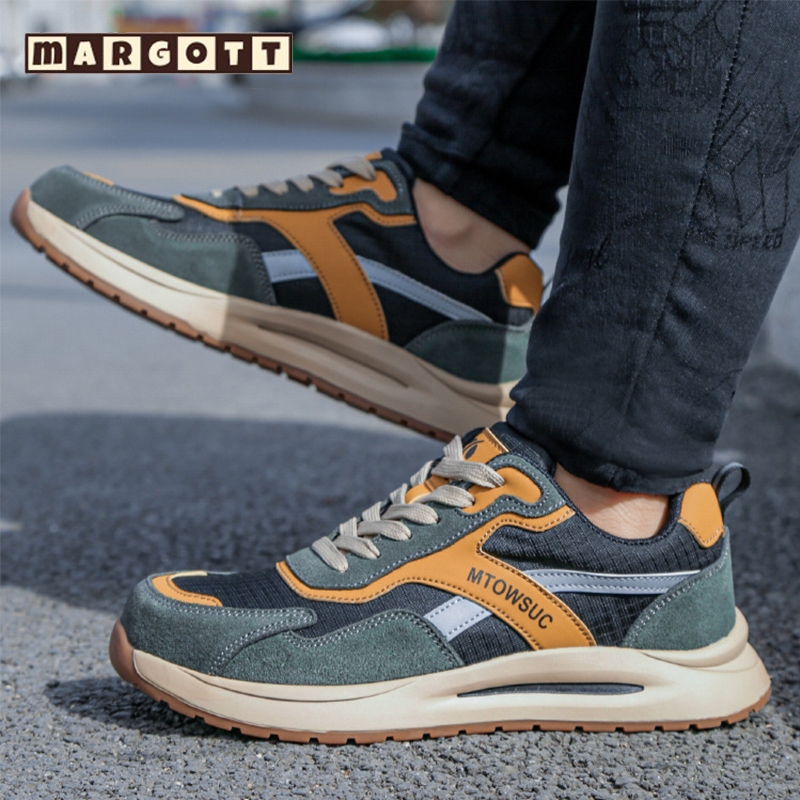 【margott9】รองเท้าเซฟตี้ชาย หัวเหล็ก พื้นเหล็ก พื้นนุ่มเ safety shoes