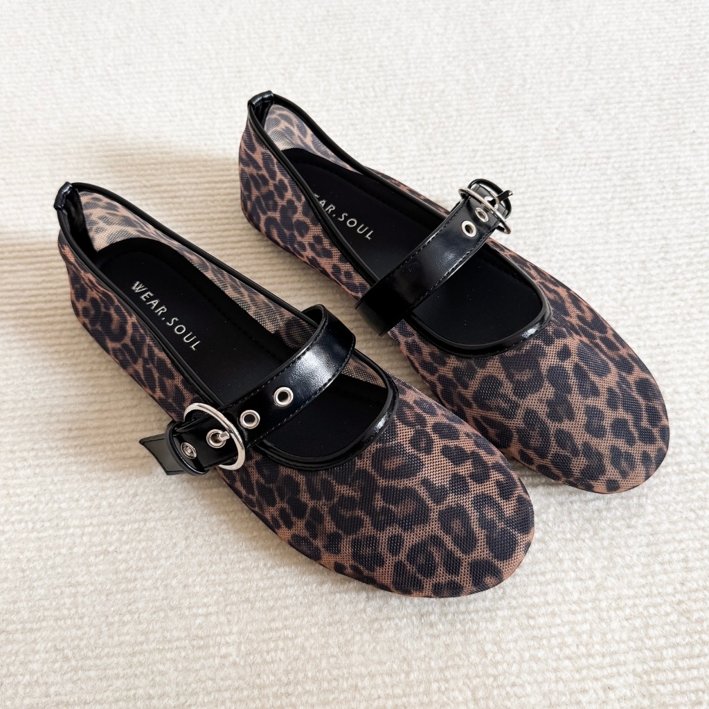 [พร้อมส่ง] WEAR.SOUL #S626-Leopard Mesh Ballerina รองเท้าส้นแบน รองเท้าแฟลต