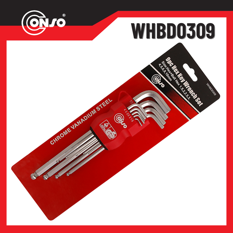 CONSO ประแจหกเหลี่ยม ยาว 9 ตัว/ชุด แบบ หุน/มิล No.WHHD0309/WHHD0409  ยี่ห้อ CONSO