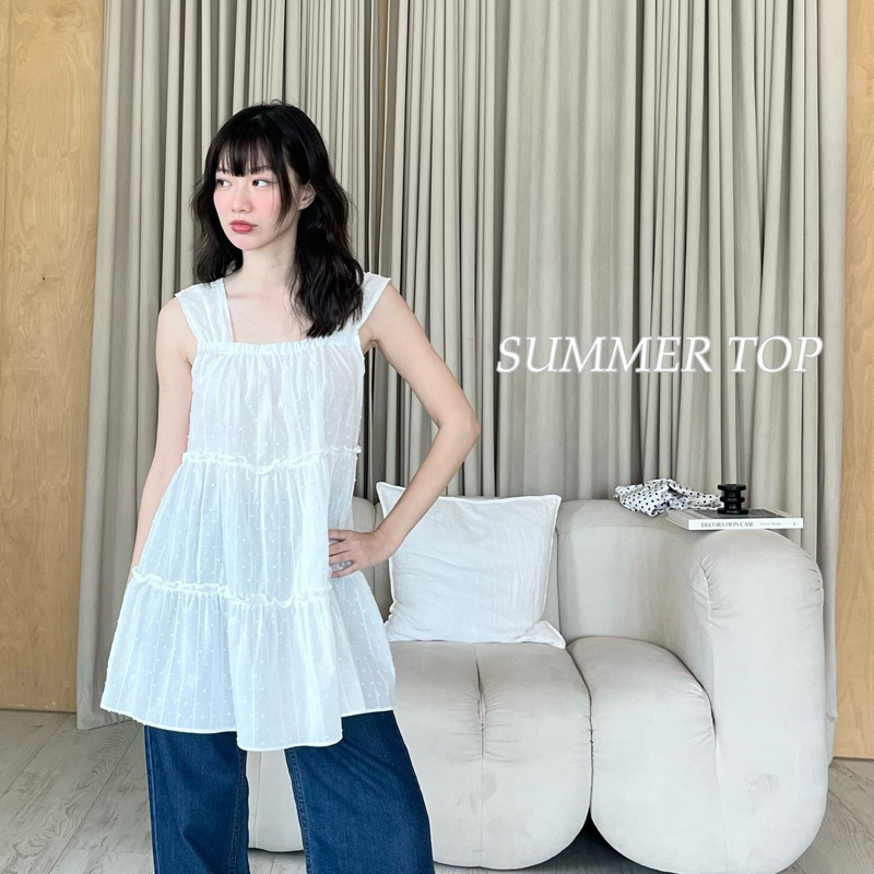 SUMMER TOP - เสื้อแขนกุดระบายตัวยาว ดีเทลจับเป็นชั้นระบาย (nita.bkk)