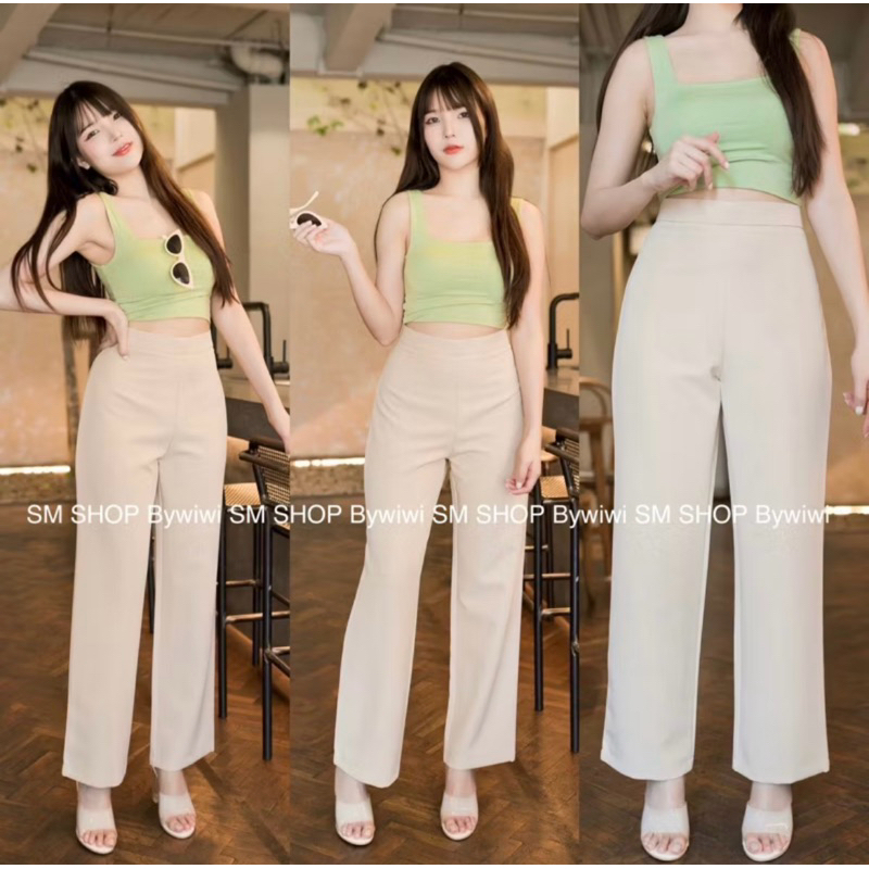 ส่งต่อกางเกงขายาวเอวสูง เอว 29-30 สีครีม มือ1 ผ้าไอวี่เปเป้ ร้าน sm shop by wiwi