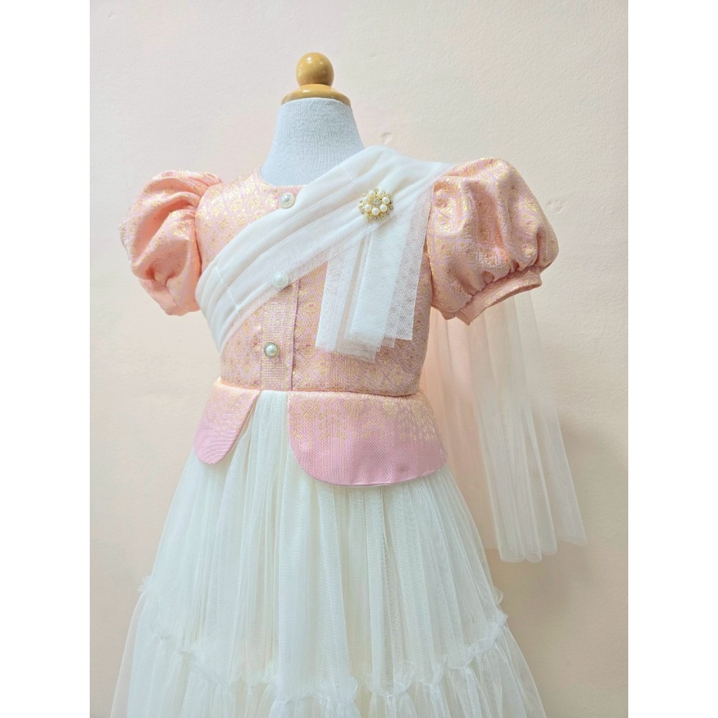 J008 ชุดเดรสเด็กหญิงและแม่ เสื้อผ้าทอลายไทย สีชมพูโอรส ดูทันสมัย - รูปที่ 3