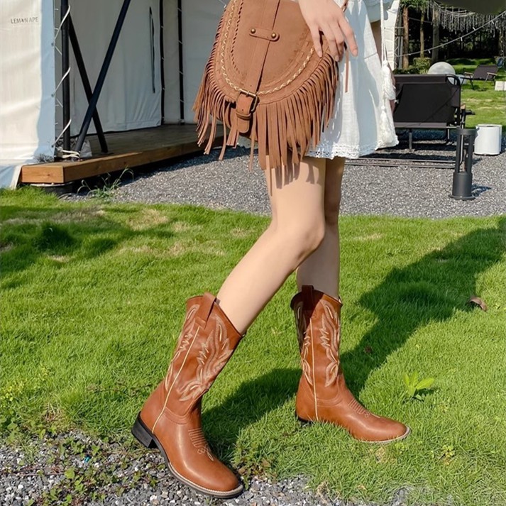 รองเท้าบูทคาวบอยตะวันตก สไตล์เรียบง่าย ตั้งแคมป์กลางแจ้ง ออกเดท  คอนเสิร์ต  เทศกาลดนตรี การเดินทาง