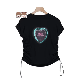 เสื้อยืดเด็กหญิง เสื้อผ้าแขนสั้น+กระโปรงยีนส์สั้น สำหรับฤดูร้อน พร้อมเชือกรูด สไตล์แฟชั่น พร้อมส่ง#T22000