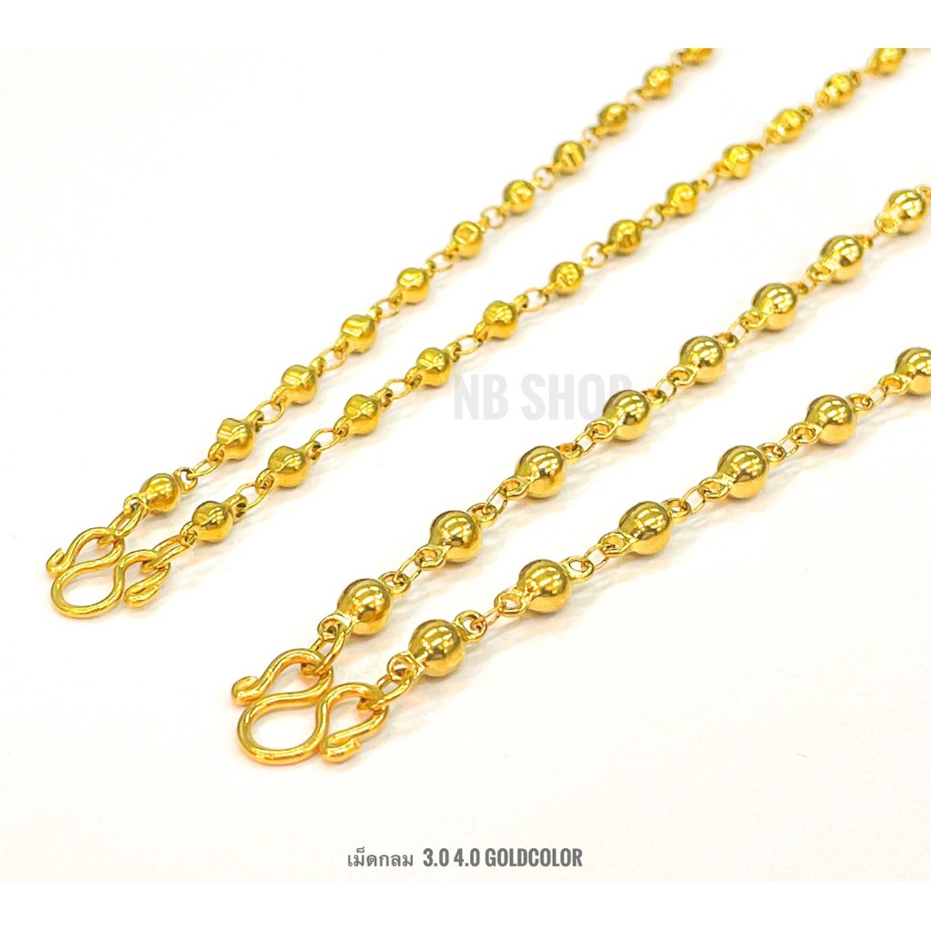 G-762 สร้อยคอสแตนเลสลายเม็ดกลม เงา กว้าง 3/4mmความยาว20-24นิ้ว สีทอง Gold color ไม่ลอกไม่ดำสแตนเลสแท้ งานเลใส่อาบน้ำด้