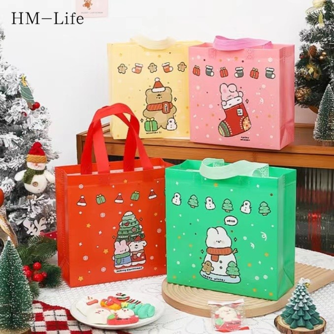 ใหม่ที่สวยงามถุงของขวัญถุงผ้ารูปแบบคริสต์มาสถุงเก็บของขวัญถุงเก็บอเนกประสงค์พับบรรยากาศ BS18