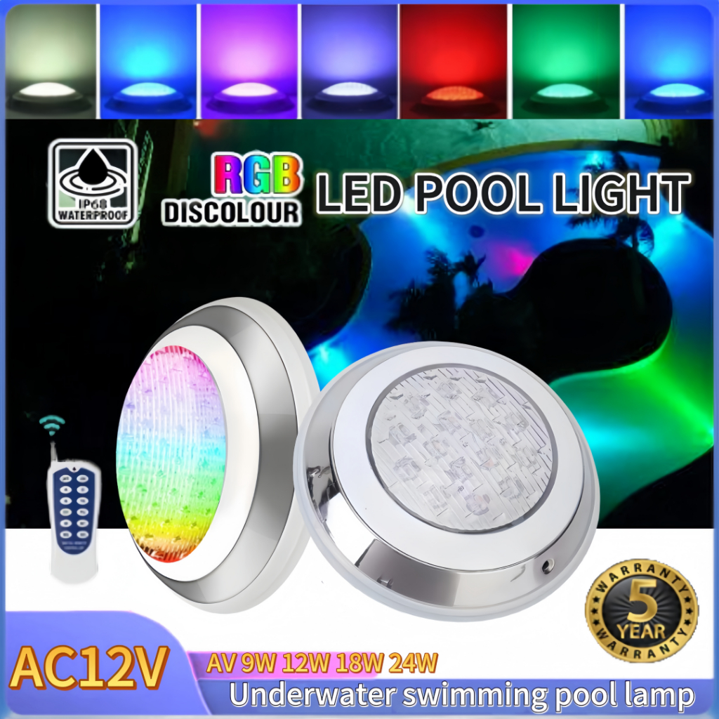 ไฟ LED สระว่ายน้ำ AC12V IP68 โคมไฟใต้น้ำติดผนังกันน้ำ RGB 6สีโหมด led pool light(RGB พร้อมรีโมตคอนโทรลฟรี)
