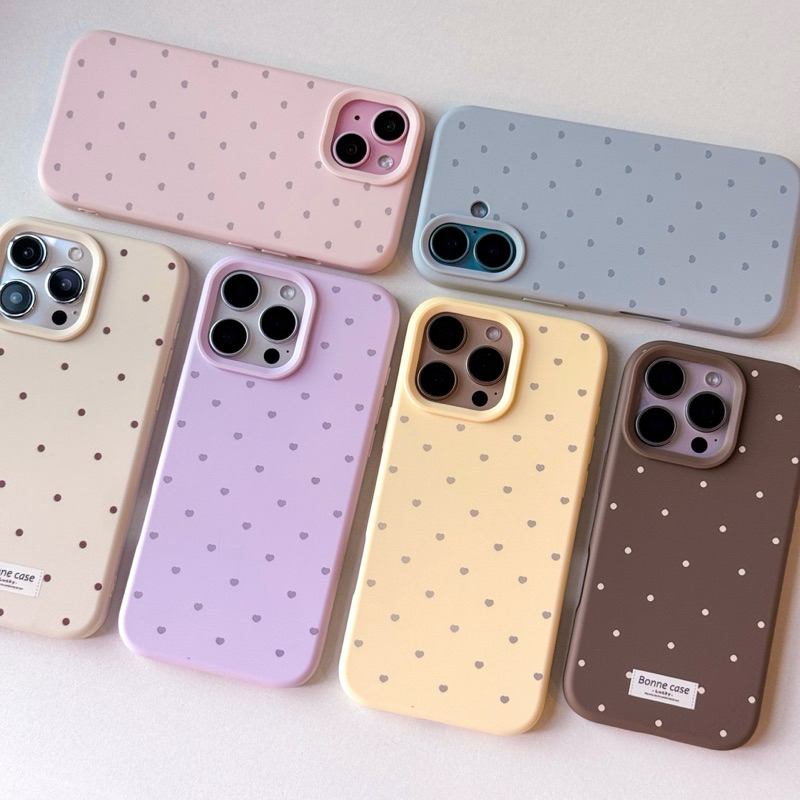 [i17]พร้อมส่ง 10สี🍦 T1S201 เคสนิ่มกันเลนส์กล้องลายจุด, ลายหัวใจ 💘 เคสไอโฟน สำหรับ iPhone case 11-15Promax,17Pro,17Promax รูปที่ 2