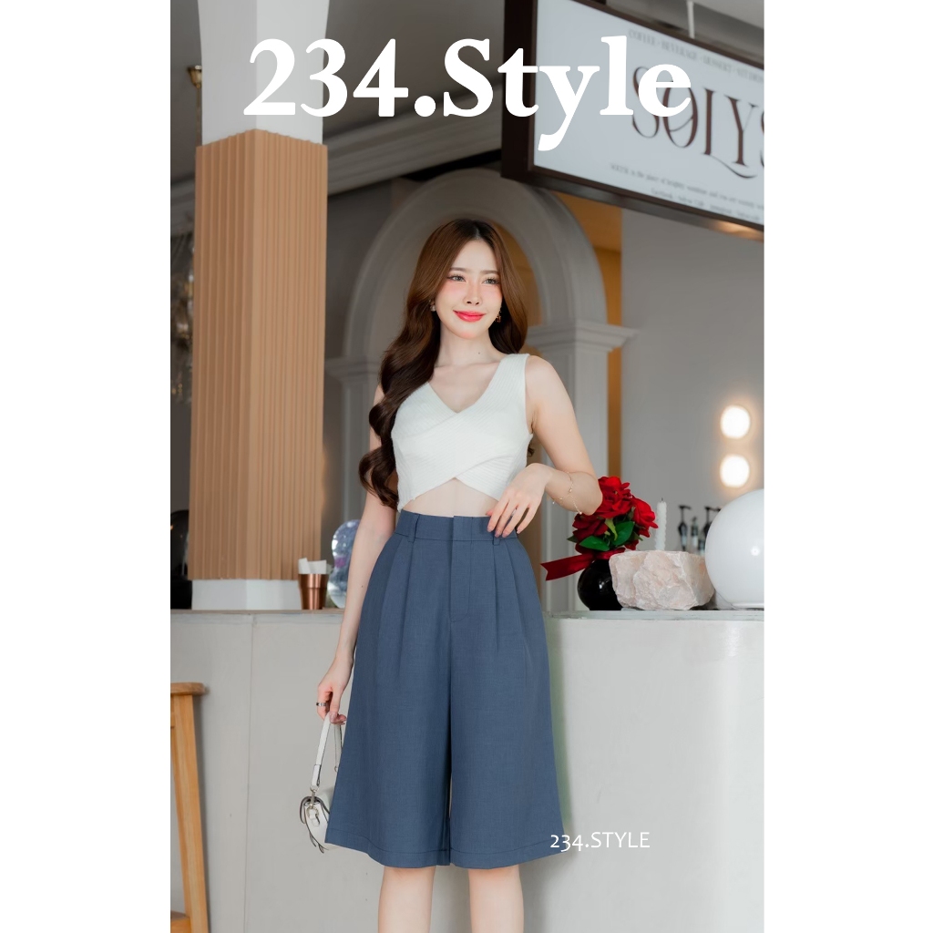 FR02 กางเกงผู้หญิง5ส่วน รุ่นฮิต ทรงขากว้าง ตะขอหน้า ผ้าฟอเรสต์ ใส่สบาย รูปที่ 5