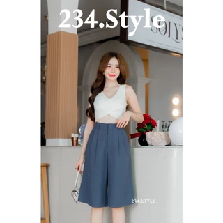 FR02 กางเกงผู้หญิง5ส่วน รุ่นฮิต ทรงขากว้าง ตะขอหน้า ผ้าฟอเรสต์ ใส่สบาย