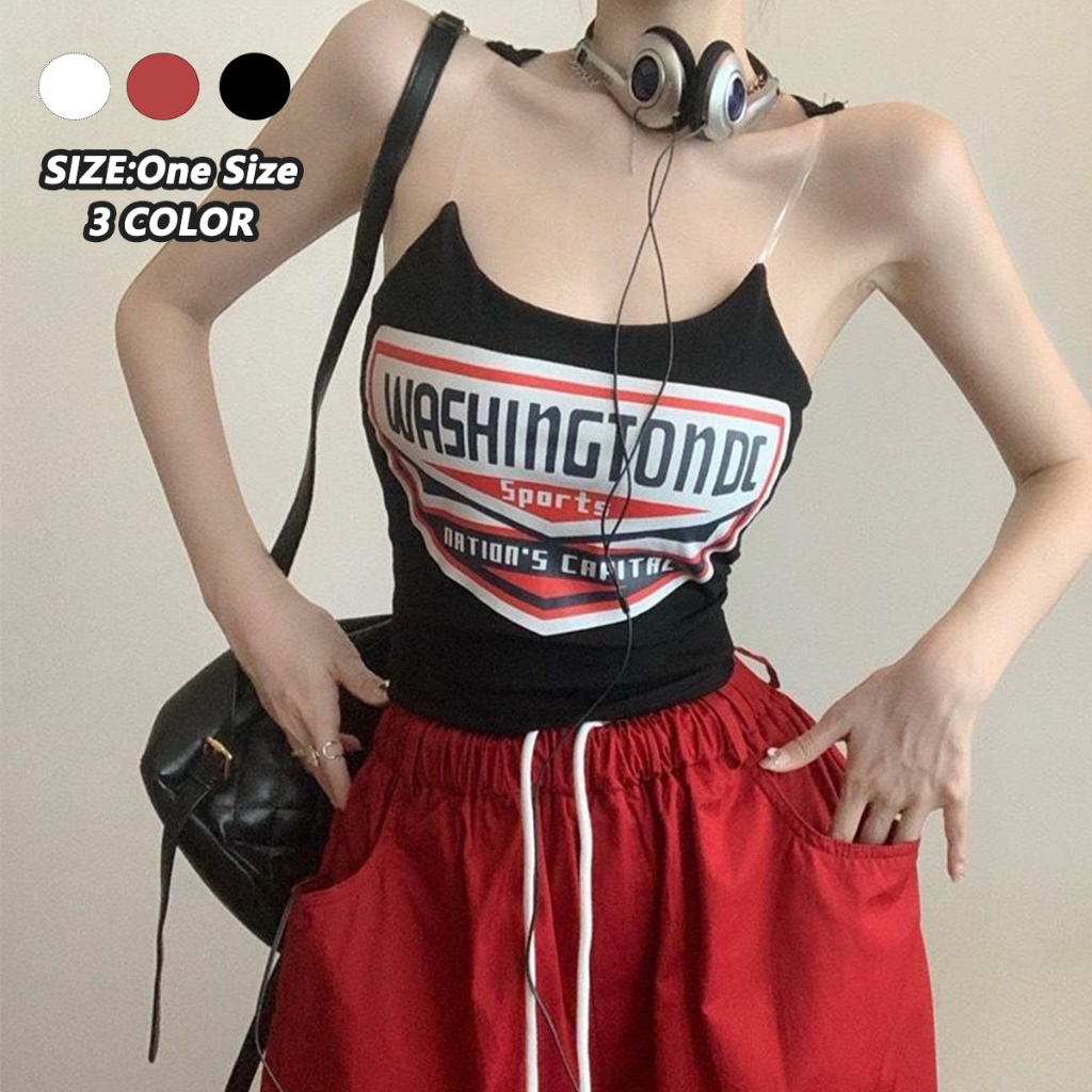👚Konw👚เกาะอกสายฝอ เสื้อกั๊กแขนกุดผู้หญิงมีแผ่นเสริมหน้าอก สายสะพายไหล่โปร่งใส เสื้อกั๊กพิมพ์ลาย X2262