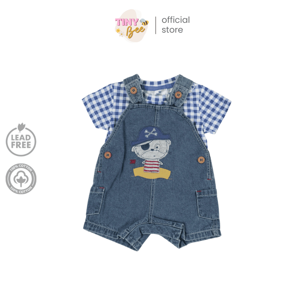 TinyBee เอี๊ยมยีนส์เด็กผู้ชาย เอี๊ยมเด็ก Cotton100% ลายหัวหน้าโจรสลัด อายุ 3-24 เดือน