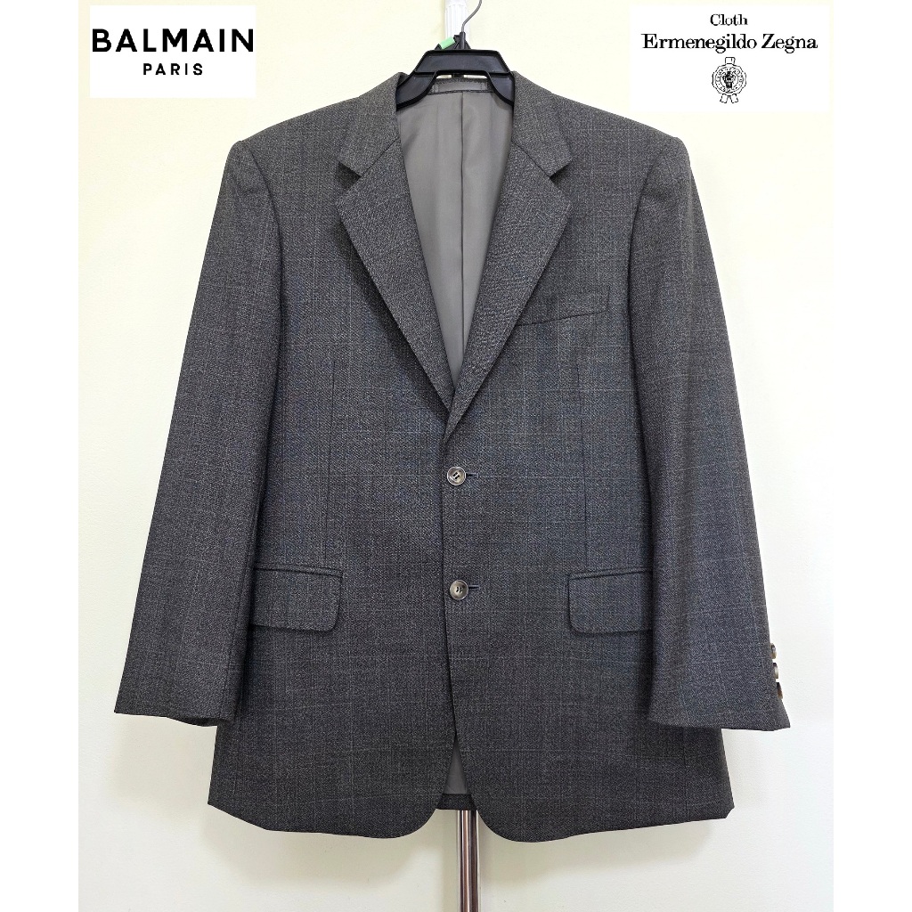BALMAIN เสื้อสูท ผ้า Ermenegildo Zegna สีเทา อก 42 นิ้ว มือสอง