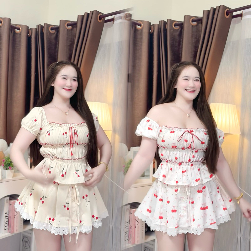 Set เสื้อแขนตุ๊กตา + กระโปรงจีบหน้า ( ฉ-140 )
