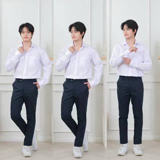 🎊กางเกงสแลคผู้ชายกางเกงนักศึกษา/ใส่ทำงาน(ผ้ากำมะดิน)มีขากระบอก,ขาเดฟ”สีดำ-สีกรม”