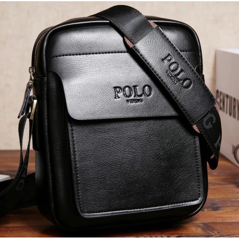 กระเป๋าสะพายข้างผู้ชาย POLO รุ่นเกรดพรีเมียม ไซส์ใหญ่ มีช่องใส่ของเยอะ พร้อมถุงผ้า หนังPUอินเทรนด์ (PL.V)